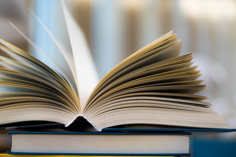 end on view of an open book