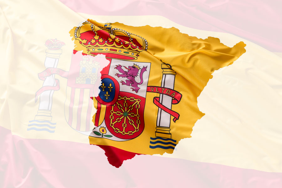Composite image of Spanish flag inside outline of the country of Spain